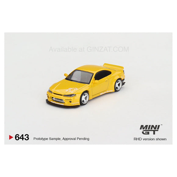 Rocket Bunny Nissan Silvia (S15) Yellow, Mini GT No. 643 diecast model car