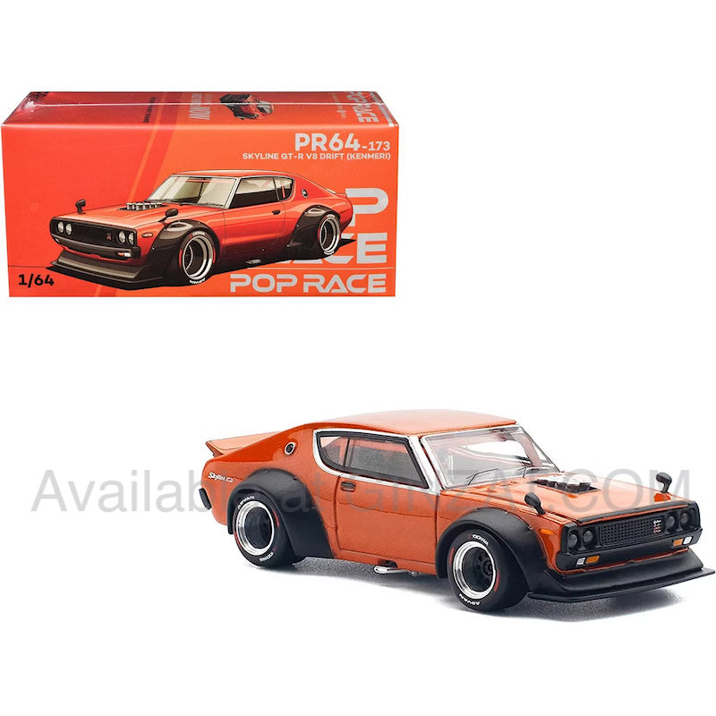 Skyline GT-R V8 Drift (Kenmeri) Orange, Pop Race 1/64 diecast model car