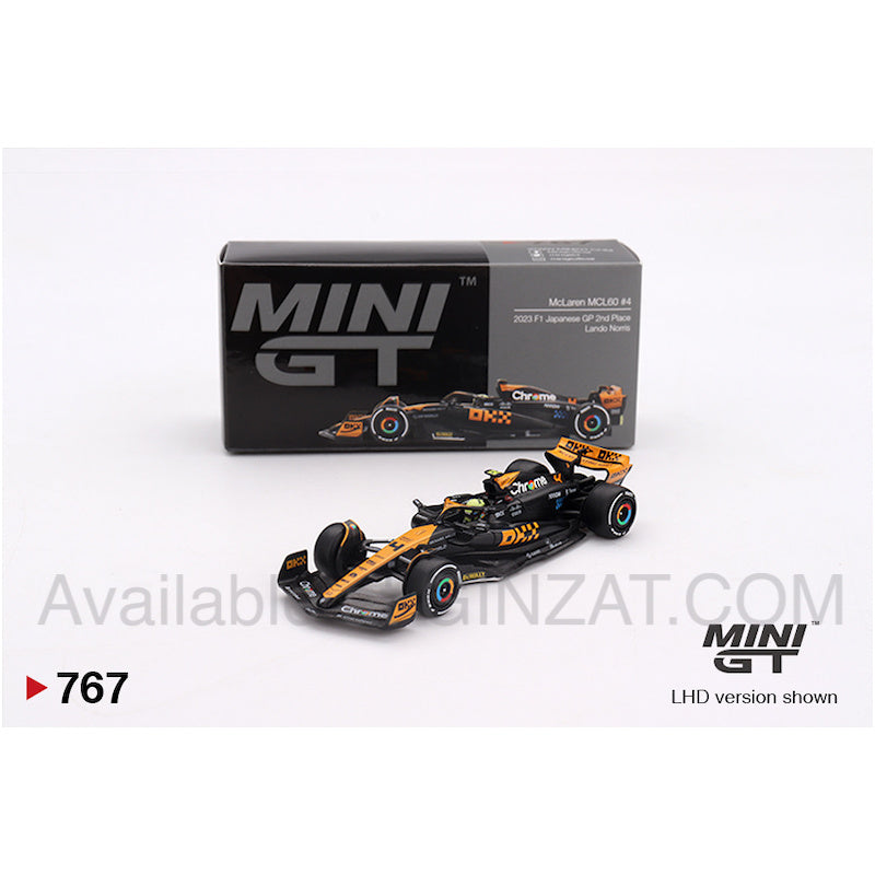 McLaren MCL60 #4 Lando Norris 2023 F1 2023 Japanese GP 2nd Place, MINI GT No.767 diecast model car