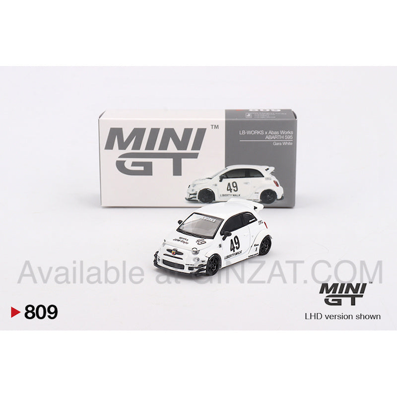 LB-WORKS x Abas Works ABARTH 595 Gara White, Mini GT N o. 809 diecast model car