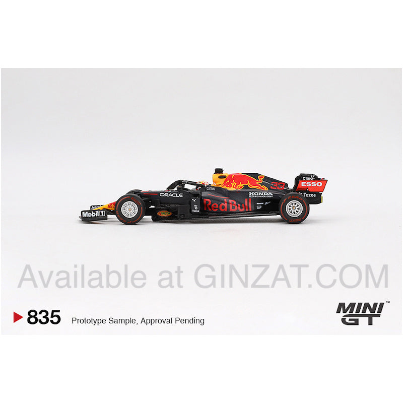 Red Bull RB16B 2021 Winning Car #33 Abu Dhabi Grand Prix Max Verstappen, Mini GT No. 835 diecast model car