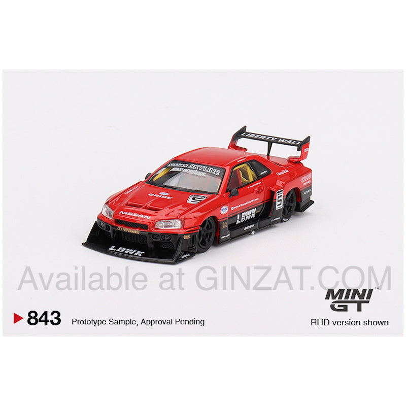 Nissan LB-ER34 Super Silhouette SKYLINE Red/Black, MINI GT No.843 diecast model car