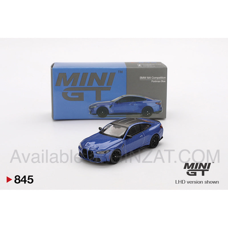 BMW M4 Competition (G82) Portimao Blue, Mini GT No. 845 diecast model car