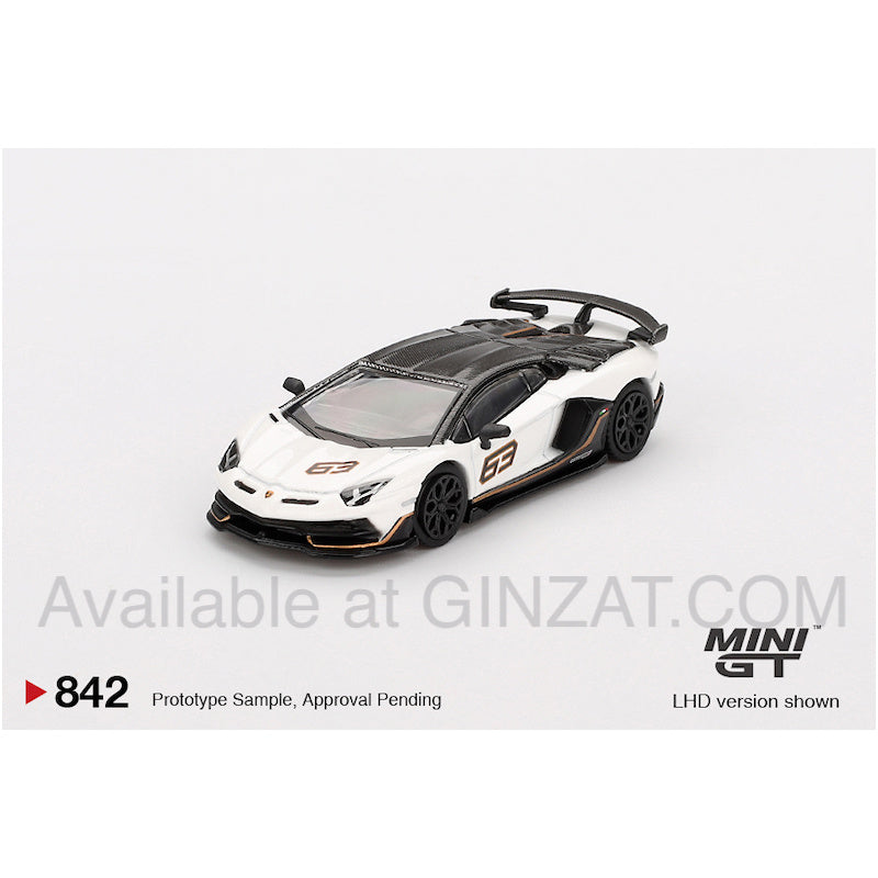 Lamborghini Aventador SVJ 63 Bianco Asopo, Mini GT No. 842 diecast model car