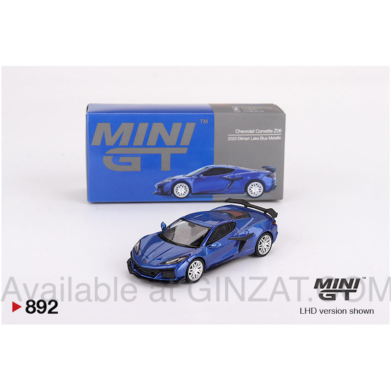 Chevrolet Corvette Z06 2023 Elkhart Lake Blue Metallic, Mini GT No. 892 diecast model car