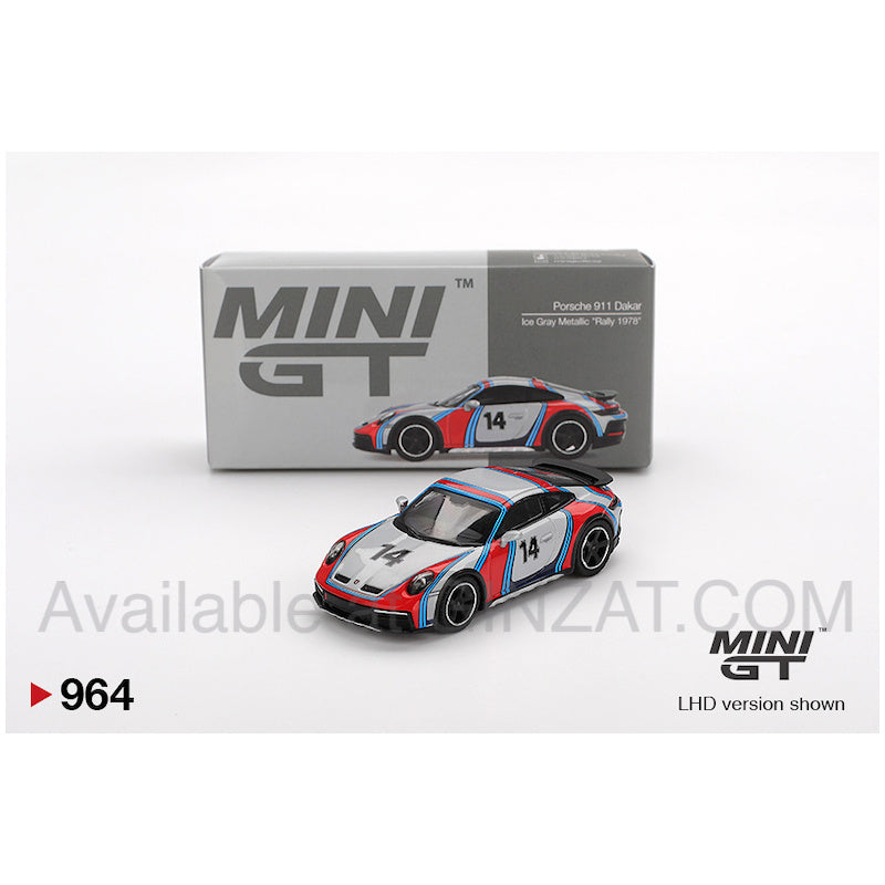 Porsche 911 Dakar Ice Grey Metallic "Rally 1978", Mini GT No. 964 diecast model car