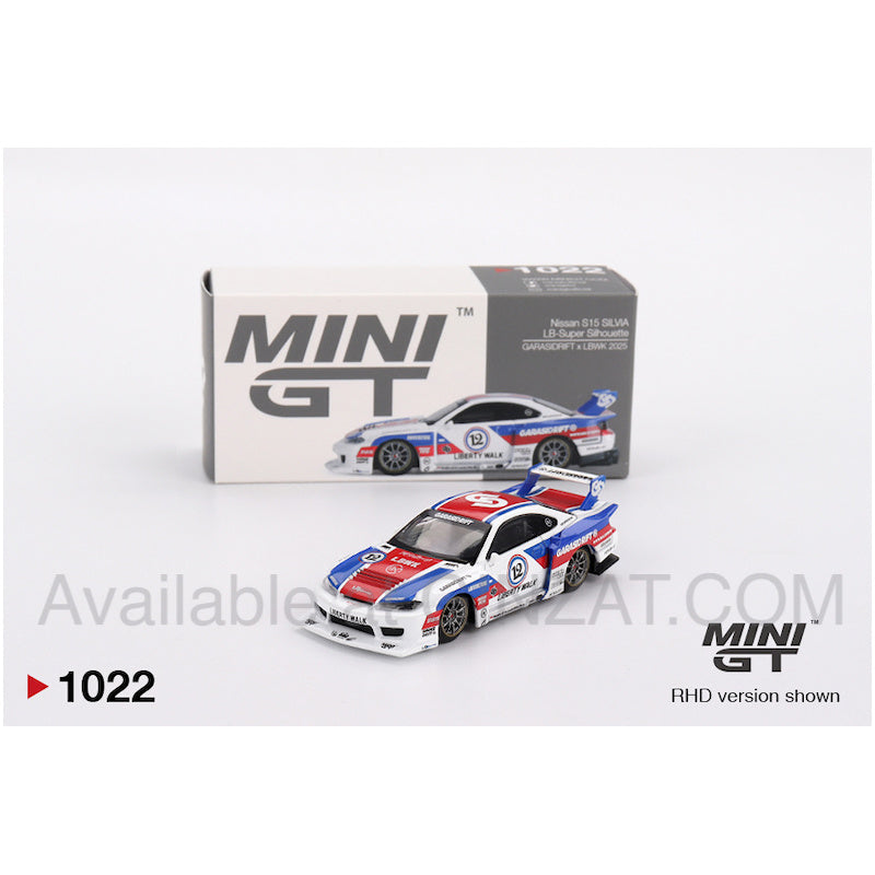 Nissan LB-Super Silhouette S15 Silvia GARASIDRIFT x LBWK 2025 (RHD), MINI GT No.1022 diecast model car