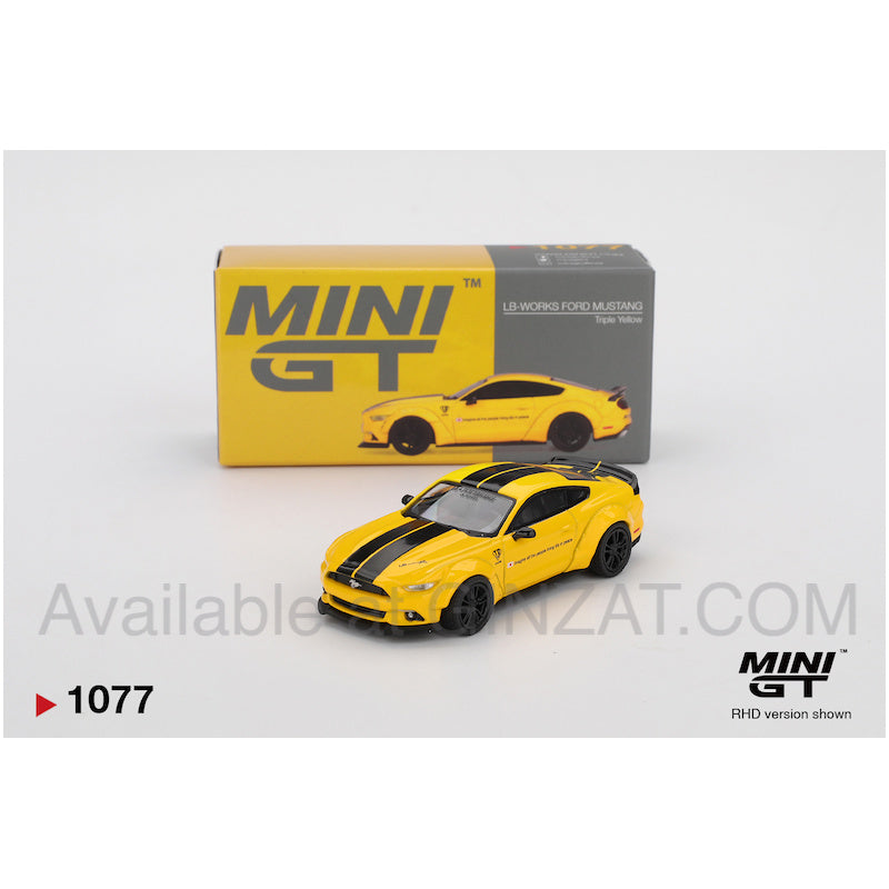 LB-WORKS FORD MUSTANG Triple Yellow (RHD), MINI GT No.1077 diecast model car