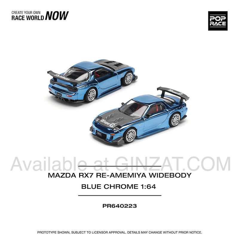 Mazda RX-7 Re-Amemiya Widebody Blue Chrome, POP Race diecast model car