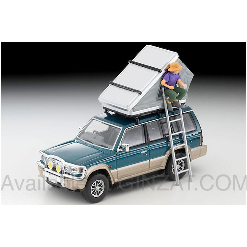 Mitsubishi Pajero Mid Roof Wide VR with Optional Parts (Green/Beige) 1991 Model with Tent and Figure, Tomytec Tomica Limited Vintage Neo LV-N206c diecast model car