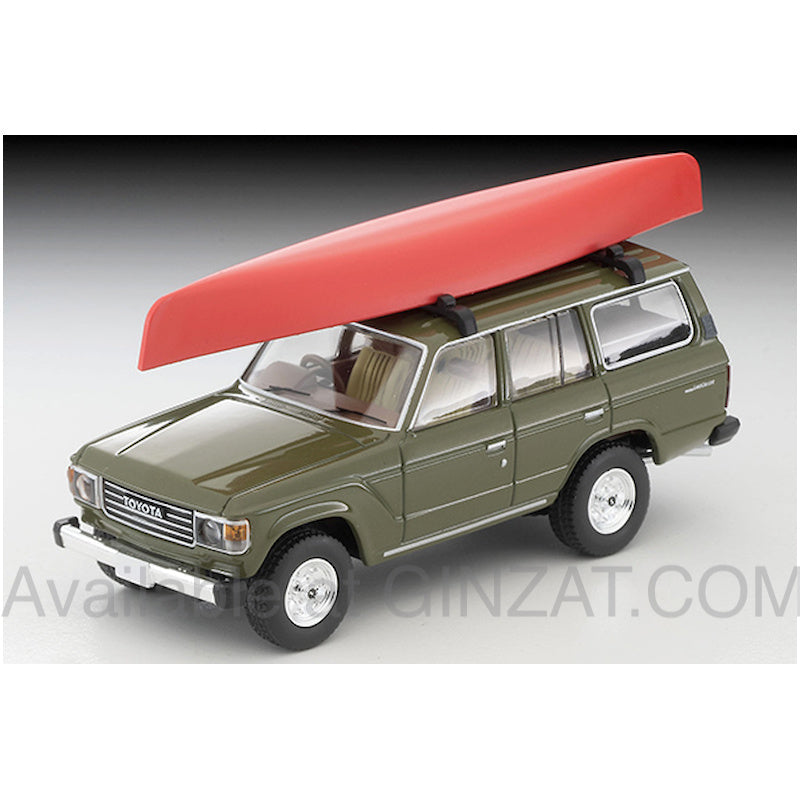 Toyota Land Cruiser 60 (Olive) with Canoe and Figure, Tomytec Tomica Limited Vintage Neo LV-N279e diecast model car