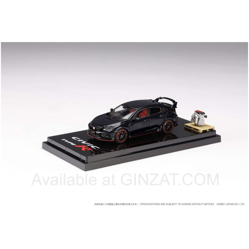 Honda Civic Type R (FK8) 2020 Crystal Black Pearl w/Engine Display Model, Hobby Japan diecast model car