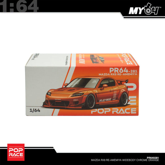 POP Race 1/64 Mazda RX-8 Re-Amemiya Widebody Chrome Orange PR640281