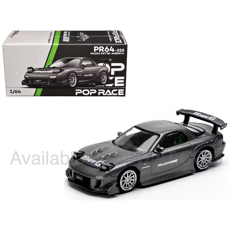 Mazda RX-7 RE-AMEMIYA Widebody Gun Metal, Pop Race 1/64 diecast model car