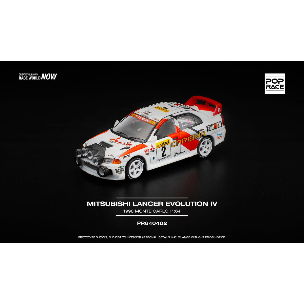 POP Race 1/64 Mitsubishi Lancer Evolution IV 1998 Monte Carlo Rally  PR640402