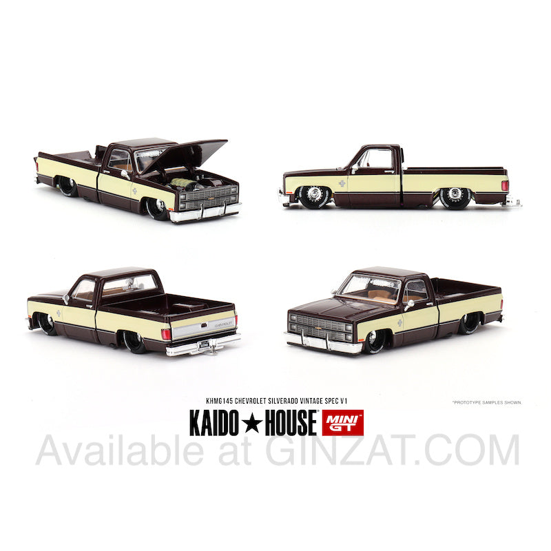 Chevrolet Silverado KAIDO Vintage Spec V1, MINI GT x Kaido House No. 145 diecast model