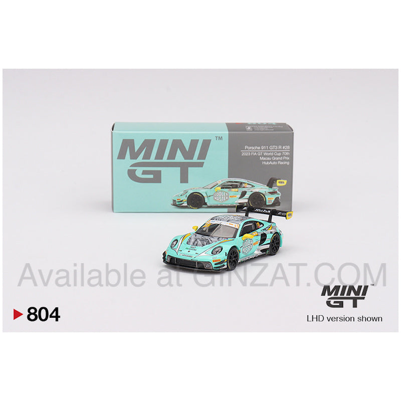 Porsche 911 GT3 R FIA GT World Cup 70th 2023 #28 Macao Grand Prix HubAuto Racing, MINI GT No.804 diecast model car