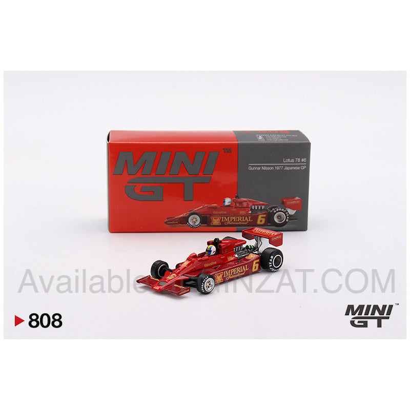Lotus 78 #6  Gunnar Nilsson 1977 Japanese GP, Mini GT No. 808 diecast model car