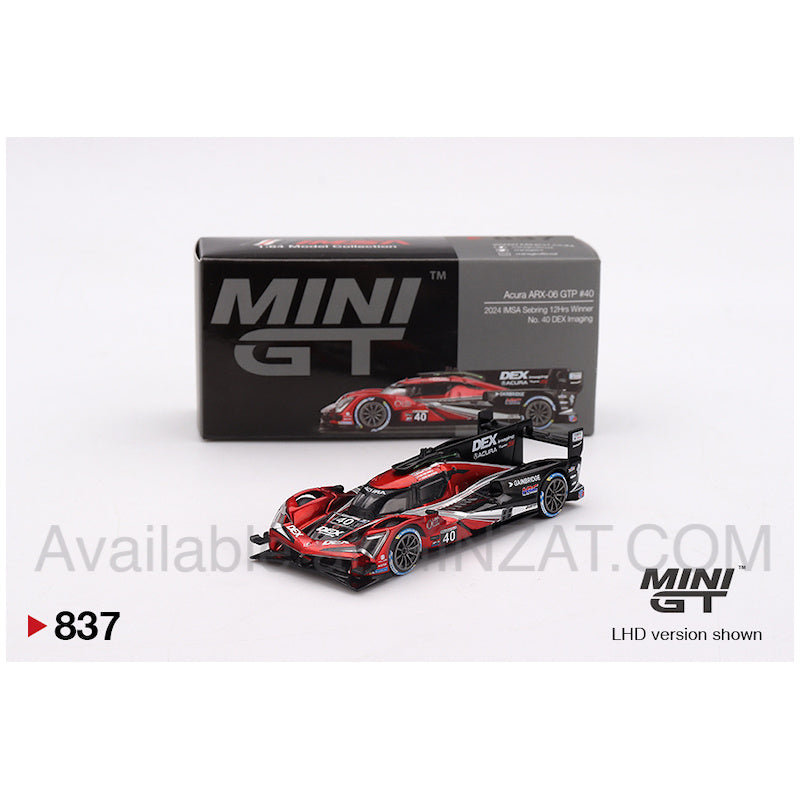 Acura ARX-06 GTP IMSA Sebring 12 Hours 2024 Winning Car #40 Wayne Taylor Racing with Andretti, Mini GT No. 837 diecast model car