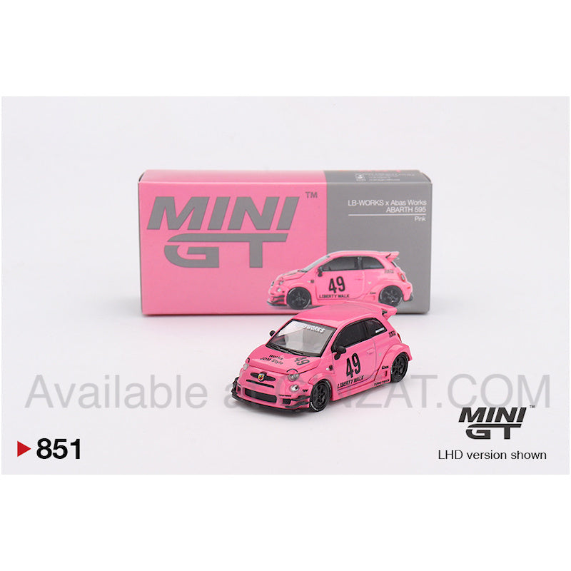 ABARTH 595 LB-WORKS x Abas Works Pink, Mini GT No. 851 diecast model car