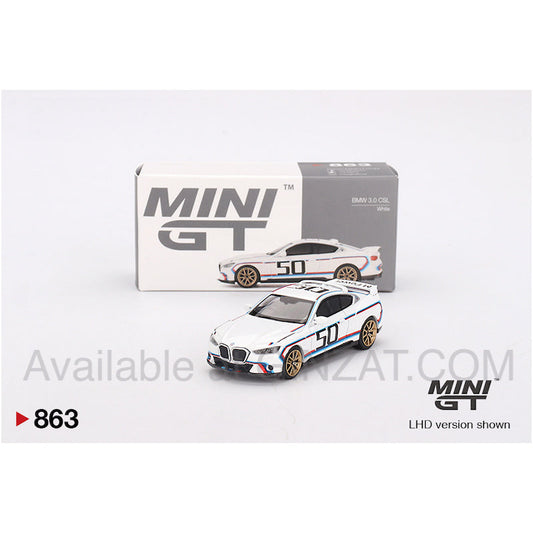 BMW 3.0 CSL White, MINI GT No.863 diecast model car