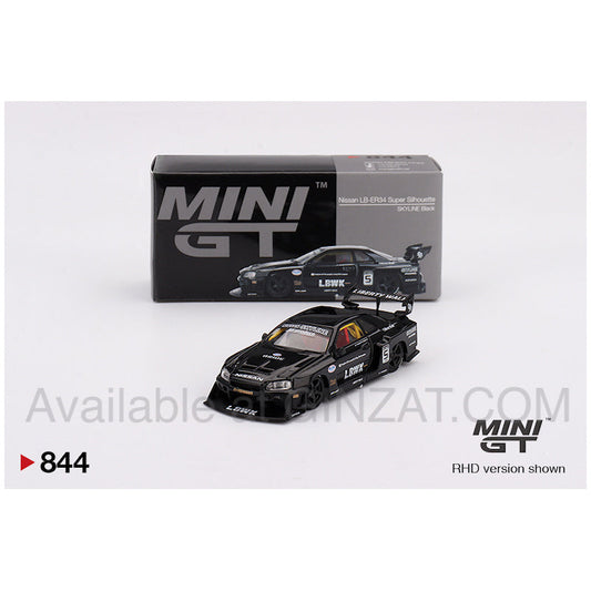 Nissan LB-ER34 Super Silhouette SKYLINE Black, MINI GT No.844 diecast model car, Mini GT No. 844 diecast model car
