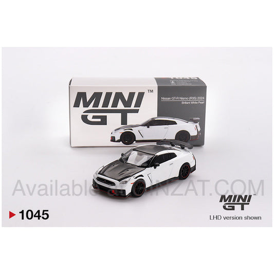 Nissan GT-R Nismo 2024 Brilliant White Pearl, Mini GT no. 1045 diecast model car