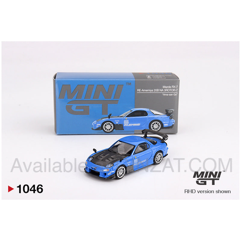 Mazda RX-7 RE-Amemiya 20B NA 3ROTOR-7 “Ama-san Go”, Mini GT No. 1046 diecast model car