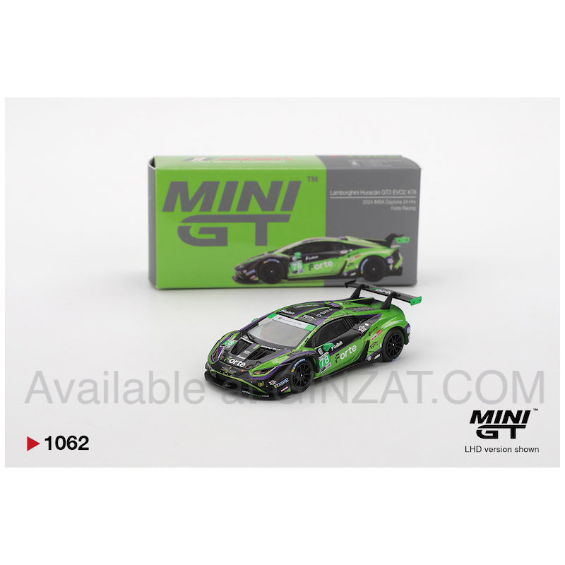 MINI GT 1/64 Lamborghini Huracán GT3 EVO2 #78 Forte Racing 2024 IMSA Daytona 24 Hrs