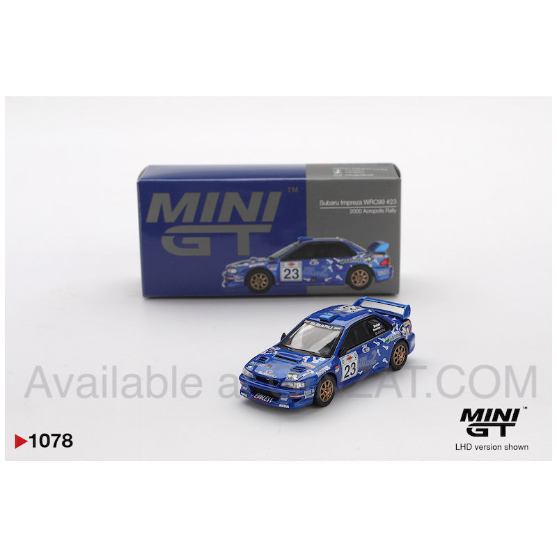 Subaru Impreza WRC99 #23 2000 Acropolis Rally (LHD), MINI GT No.1078 diecast model car