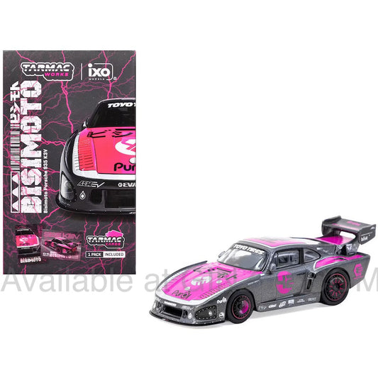 Bisimoto Porsche 935 K3V Bisimoto Gray Metallic / Pink with 1 Pack Tarmac Cards included, Tarmac Works x ixo diecast model car