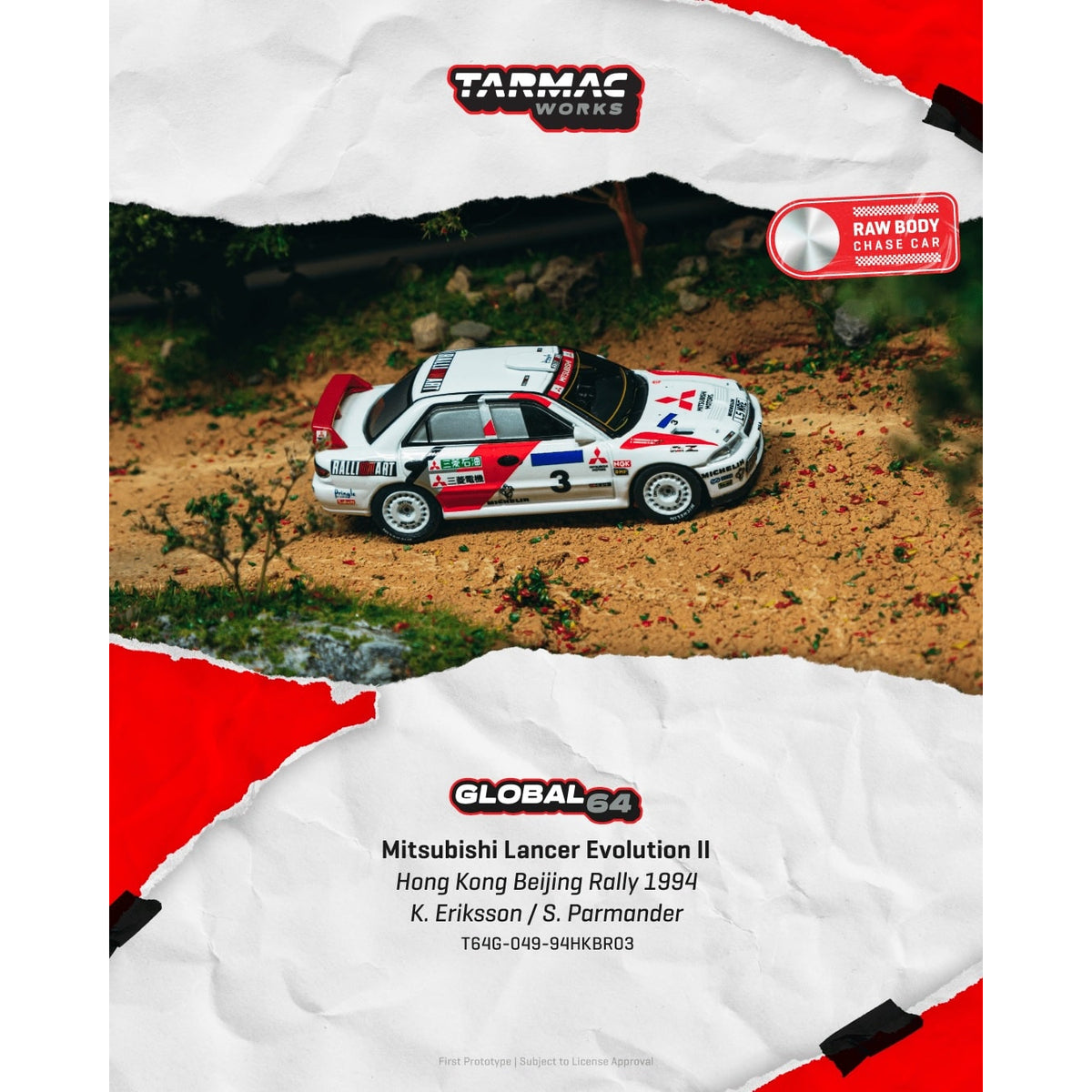 Tarmac Works 1/64 Mitsubishi Lancer Evolution II Hong Kong Beijing Rally 1994 (Kenneth Eriksson/Staffan Parmander) T64G-049-94HKBR03