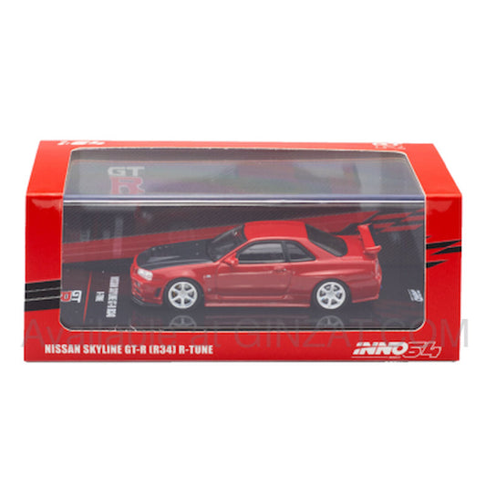 INNO Models 1/64 Nissan Skyline GT-R R34 R-Tune Active Red w/Carbon Bonnet