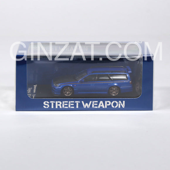 NISSAN Stagea R34 Blue w/ carbon bonnet, Street Weapon diecast model car