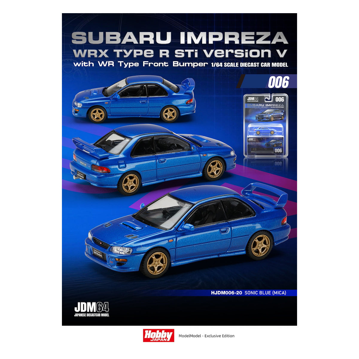 Hobby Japan 1:64 Subaru Impreza WRX STI Version V Sonic Blue Mica (Blister Pack)
