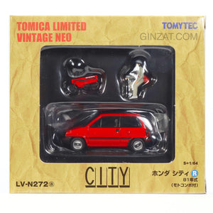 Honda City 84 Red with Honda Motocompo & figure, Tomica Limited Vintage Neo diecast model set LV-N272a