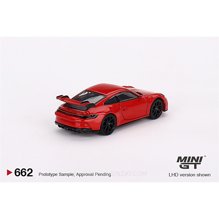 Porsche 911 (992) GT3 Guards Red, Mini GT No. 662 diecast model car