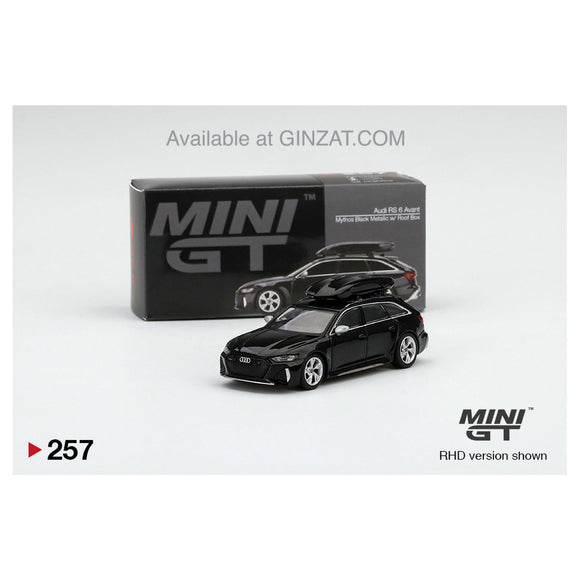 AUDI RS 6 Avant Mythos Black Metallic w/ Roof Box, MINI GT No.257 diecast model car