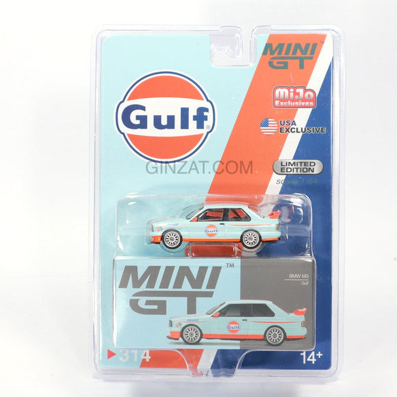BMW M3 E30 Gulf LHD, MINI GT Mijo Exclusives Limited Edition diecast model car 1/64 (Blister Pack)