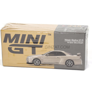 NISSAN Skyline GT-R M-Spec Silica Breath, Mini GT No.348 diecast model car