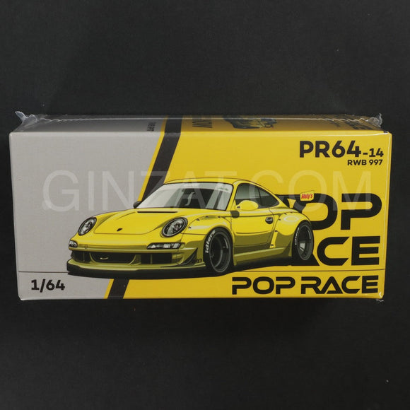 Porsche RWB 997 Yellow, POP Race 1/64 diecast model car