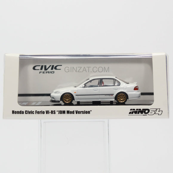 HONDA Civic Ferio “JDM Mod Version” Championship White with extra wheels and decals, INNO64 diecast model car
