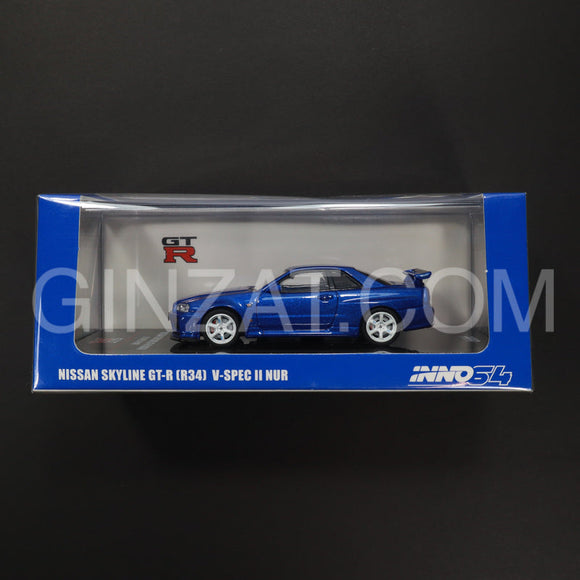 Nissan Skyline GT-R (R34) V-Spec II NUR Bayside Blue, INNO64 diecast model car