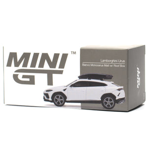 LAMBORGHINI Urus Bianco Monocerus Matt w/ Roof Box, MINI GT 220 1/64