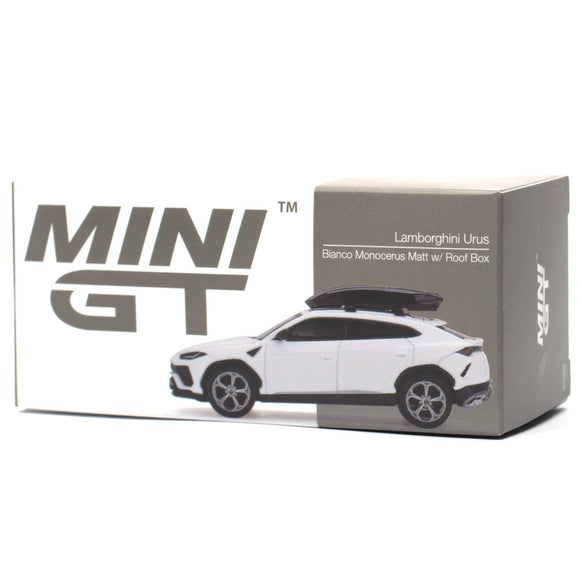 LAMBORGHINI Urus Bianco Monocerus Matt w/ Roof Box, MINI GT 220 1/64