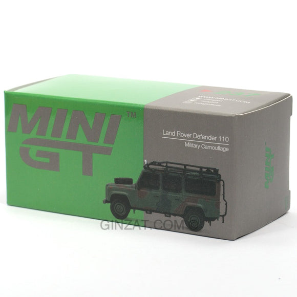 LAND ROVER Defender 110 Military Camouflage, MINI GT 237 diecast model