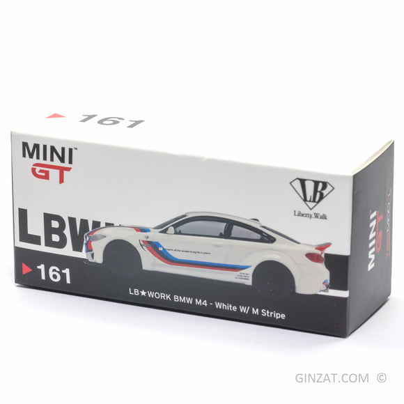 BMW M4 LB Works White w/ M Stripe, MINI GT diecast model 1/64