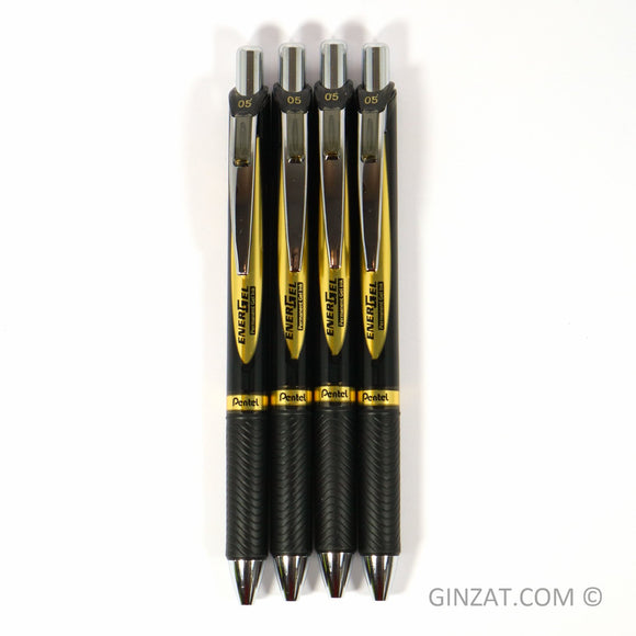 Pentel Energel Permanent Gel Pen Pack of 4 - 0.5mm, Black Ink (BLP75-A)