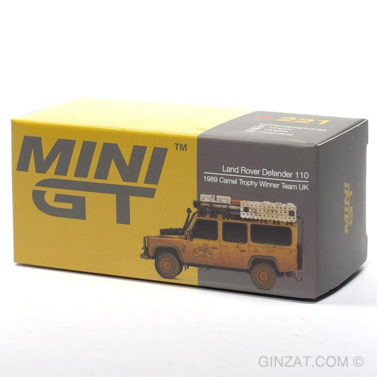 LAND ROVER Defender 110 Team UK 1989 Camel Trophy Winner Dirty Version, MINI GT 221 1/64 [SKU-R2110]